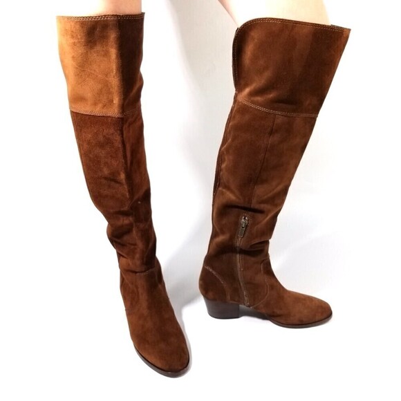 FRYE Clara Brown Suede Over the Knee Tall Boots Western Boho Brown Block Heel - Picture 4 of 11